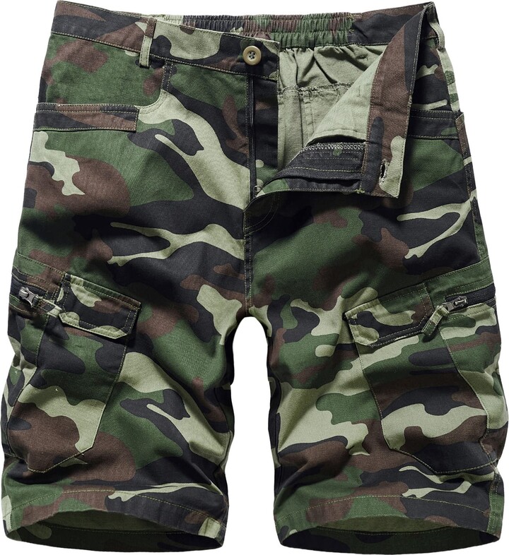 Men's Cotton Multi Pocket Relaxed Fit Outdoor Army Nature Camo Cargo Shorts 
