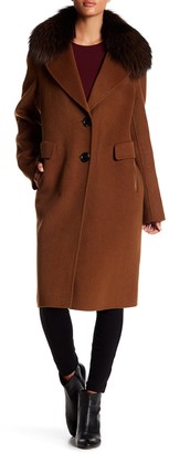 Derek Lam 10 Crosby Wool Blend Genuine Fox Fur Trim Coat