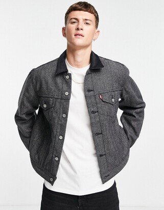Levi's lined vintage relaxed fit herringbone trucker jacket in grey -  ShopStyle