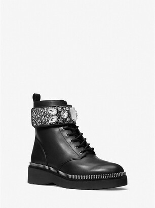 Michael Kors Haskell Embellished Glitter and Leather Combat Boot - ShopStyle
