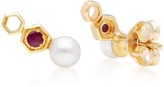 Thumbnail for your product : Modern Pearl & Ruby Ear Climber Studs In Yellow Gold