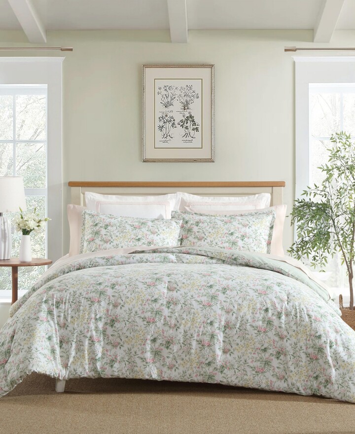 Laura Ashley Bramble Floral Cotton 3-Pc. Comforter Set, Full/Queen - Pink, Yellow