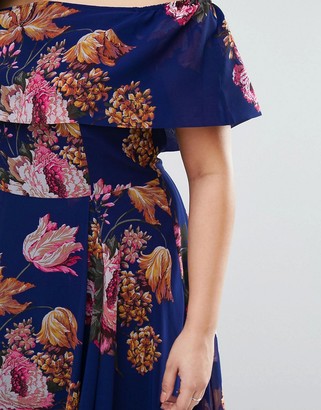 ASOS Curve CURVE Navy Floral Bardot Midi Dress
