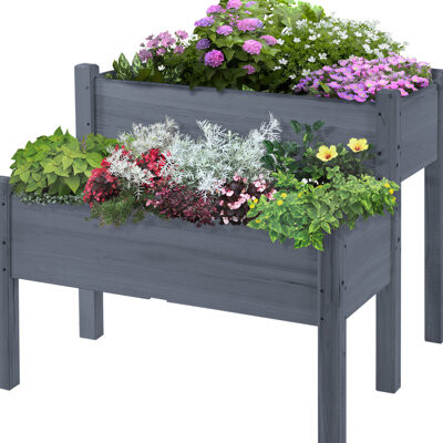 34"X34"X28" Raised Planter Box, 2 Wood For Backyard Patio, Cultivate Veggies Herbs Flowers, Gray Elevated 34"X34"X28", Nurture Blooms,