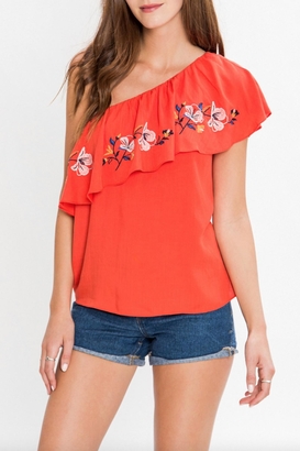 Flying Tomato One Shoulder Embroidered Top