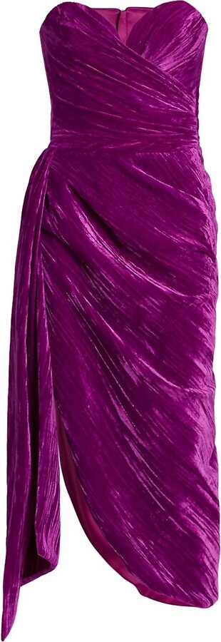 Rasario Draped Velvet Midi Dress In Purple