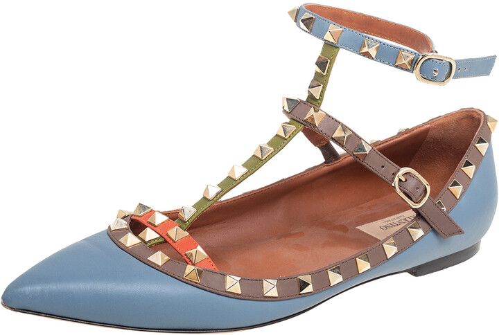 blue ankle strap flats