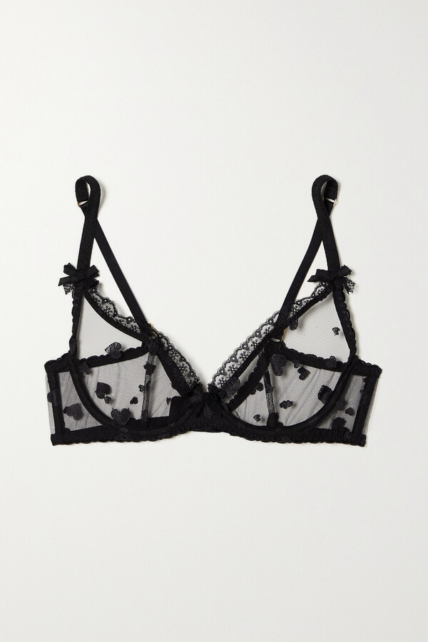 Agent Provocateur Liloe Lace-trimmed Embroidered Tulle Underwired  Balconette Bra - Black - ShopStyle