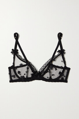 Agent Provocateur - Liloe Lace-trimmed Embroidered Tulle Underwired Balconette Bra - Black