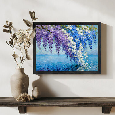 Ophelia & Co. Black Framed Vintage Wisteria flowers hanging on the lake surface Wall Art Retro Style Framed Prints