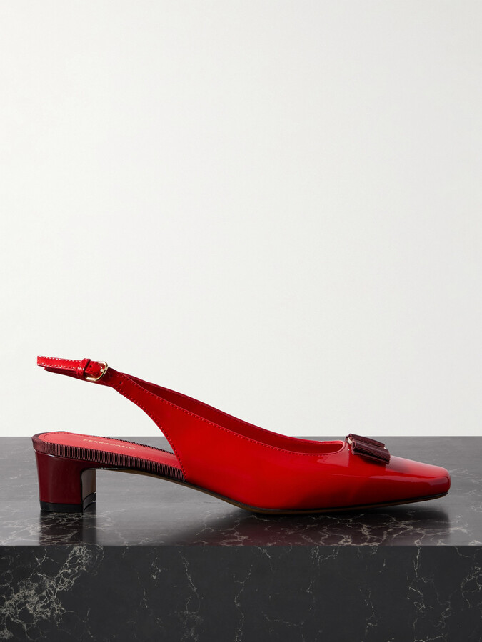 Ferragamo Rivada Bow-embellished Patent-leather Slingback Pumps - Red