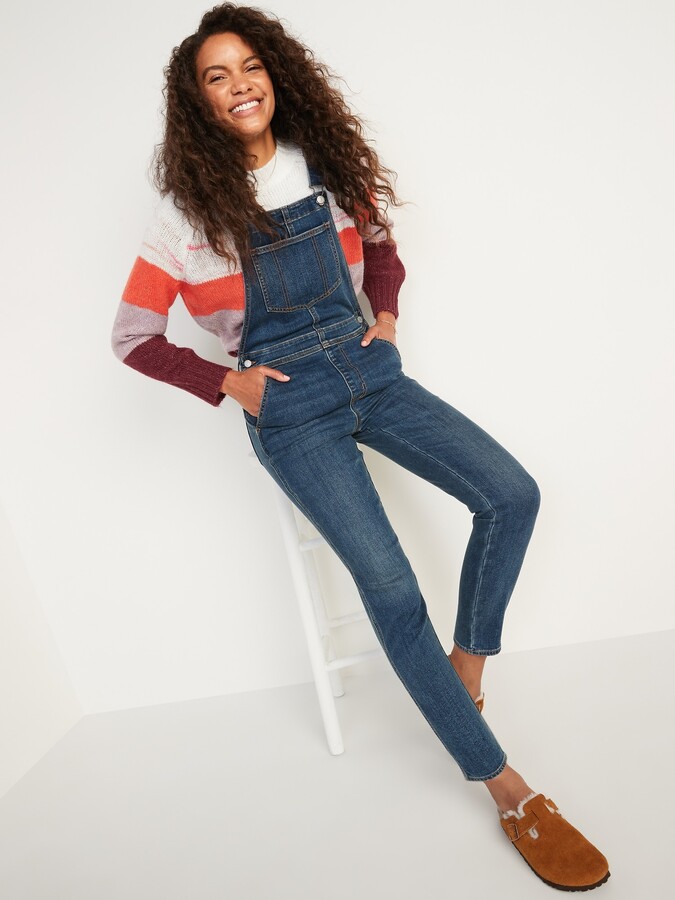 Old Navy O.G. Straight Built-In Warm Dark-Wash Jean Overalls for Women -  ShopStyle