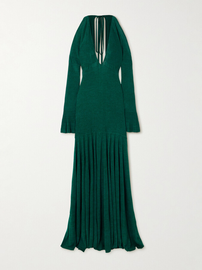 Christopher John Rogers Cutout Ribbed-knit Maxi Dress - Green