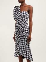 Thumbnail for your product : Jonathan Simkhai Asymmetric Gingham Print Dress - Womens - Navy White