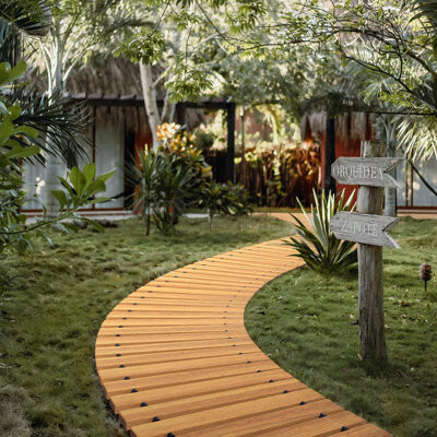 Arlmont & Co. 8' Rollout Cedar Garden Path - 17" Wide Non-Slip Hardwood Walkway for Backyard, Beach & Wedding