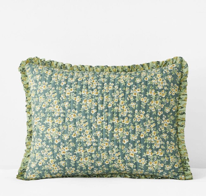 The Company Store Company Cotton Suhana Reversible Ruffle Quilted Green Cotton King Sham