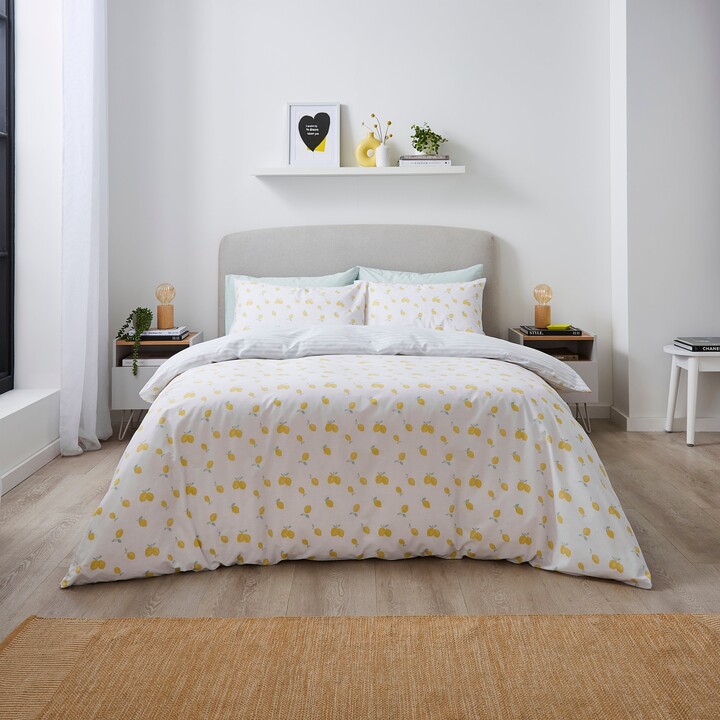 Dunelm Luiza Lemons Yellow Reversible Duvet Cover and Pillowcase Set