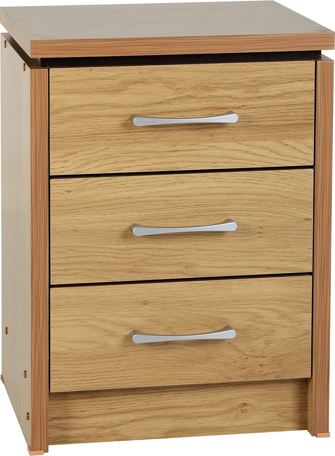 Dunelm Charles 3 Drawer Bedside Table, Oak Effect Brown ShopStyle Chests