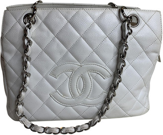 Chanel Petite Shopping Tote White Leather Handbags