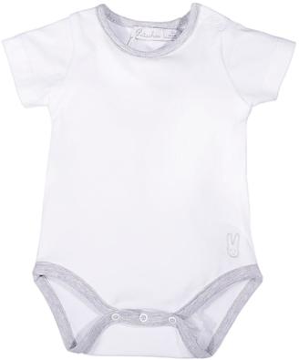 Patachou Short-Sleeve Stretch Jersey Playsuit, White/Gray, Size 3-9 Months