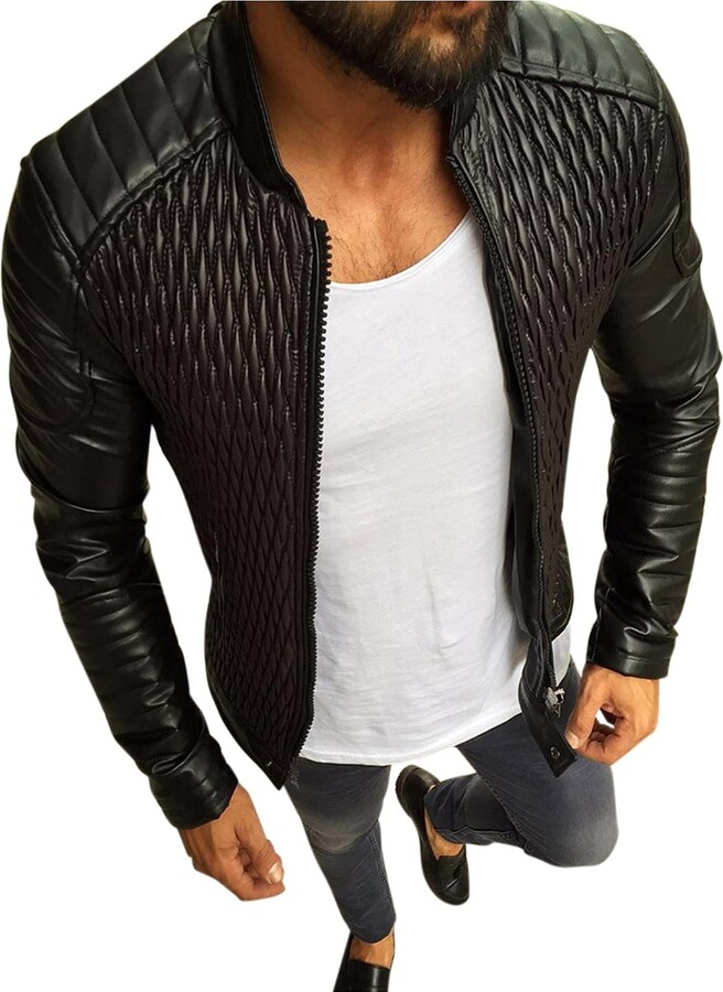HULKAY Men's Fashion Raglan Faux Leather Cafe Racer Motorcycle