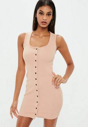 Missguided Rose Ribbed Button Front Bodycon Dress