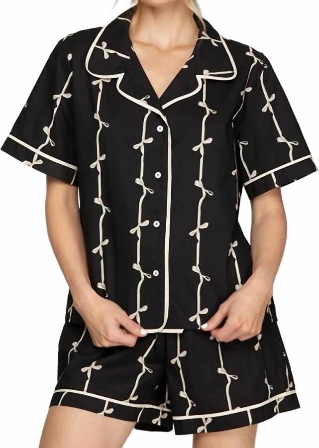 SHE + SKY Bow Pajama Set In Black