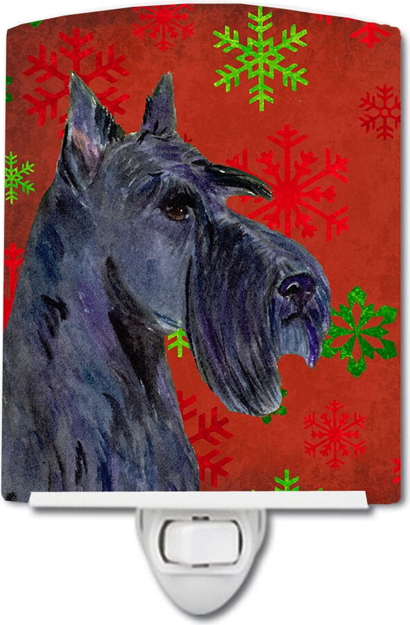 Caroline's Treasures SS4736CNL Scottish Terrier Red and Green Snowflakes Holiday Christmas Ceramic Night Light, 6x4x3",