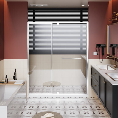 DuskDreams Pivot Shower Door 60 In Wide 72 High 1/4 Inch Thick Tempered Glass Aluminum Frame Reversible Right - Fixed Left Sliding Swing Height Width Clear