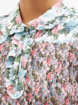 Thumbnail for your product : Loretta Caponi Angelica Smocked Hydrangea-print Twill Dress - Blue Print