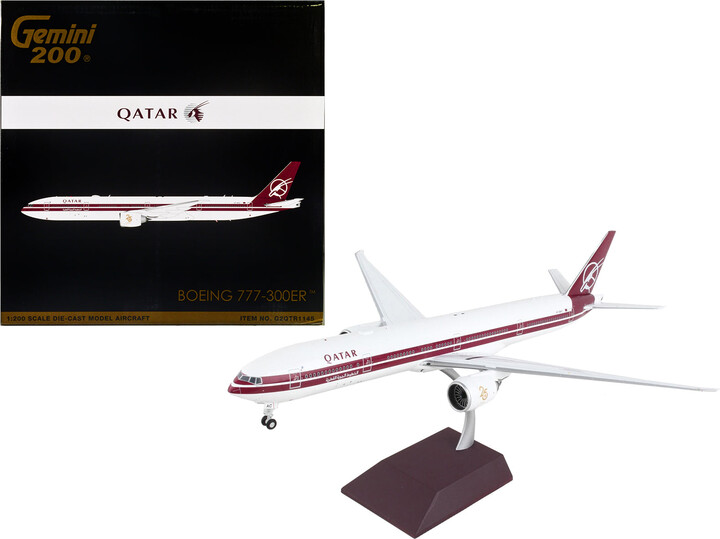 Boeing 777-300ER Commercial Aircraft "Qatar Airways" White with Dark Red Stripes "Gemini 200" Series 1/200 Diecast Model Airplane by GeminiJets