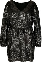 Thumbnail for your product : boohoo Plus Sequin Belted Blouson Sleeve Wrap Dress