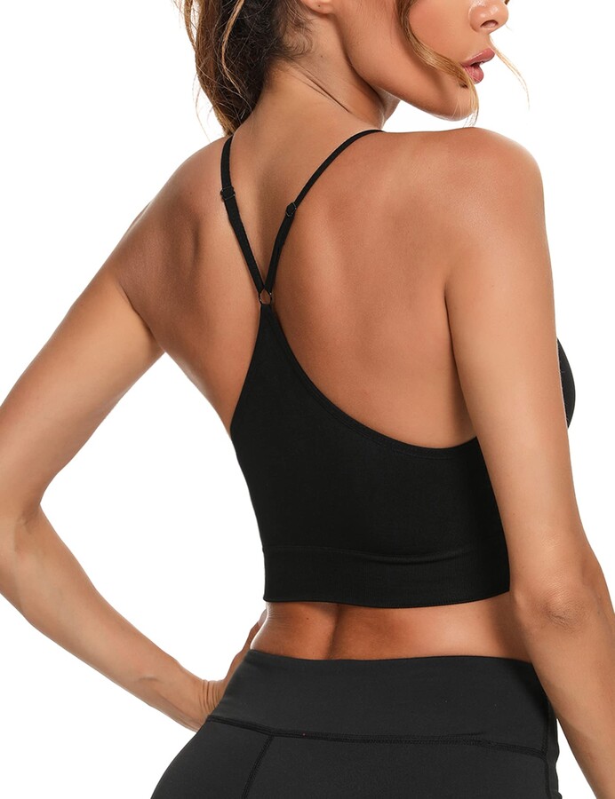 Sykooria Women Padded Sports Cami Bra Wirefree Mid Impact Strappy Gym Yoga  Bras Shirt Crop Tank Top Black - ShopStyle