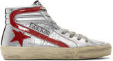 Thumbnail for your product : Golden Goose Silver and Red Glitter Slide High-Top Sneakers