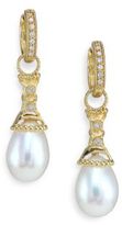 Thumbnail for your product : Jude Frances Classic 9MM-15MM White Freshwater Pearl, Diamond & 18K Yellow Gold Lattice Teardrop Earring Charms