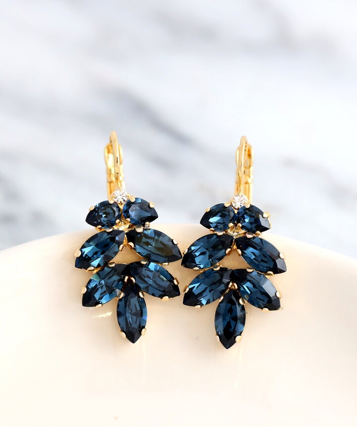 Etsy Blue Navy Bridal Earrings, Drop Sapphire Bridesmaids Dark Earrings