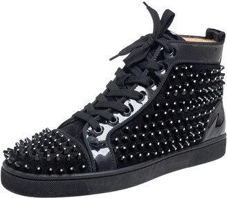 Christian Louboutin Black Suede And Patent Leather Louis Spike Crystals  High Top Sneakers Size 40.5 - ShopStyle