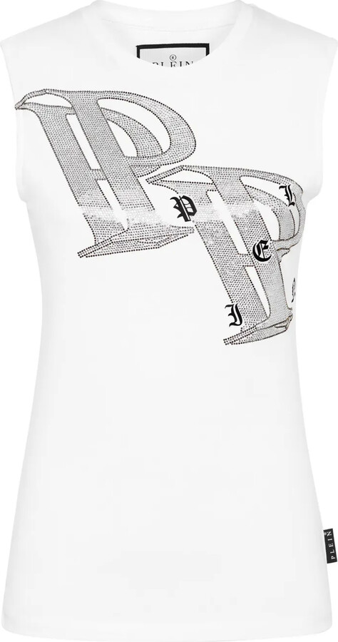 Philipp Plein Crystal-Embellished Logo-Print Tank Top