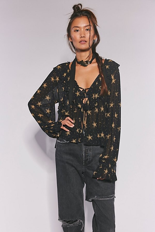 Free People Fearless Long Sleeve Printed Top