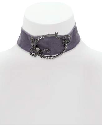 lonna & lilly Silver-Tone Clear & Hematite Crystal Velvet Choker Necklace