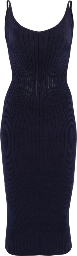 Thierry Mugler Midnight Blue Ribbed Knit Midi Dress