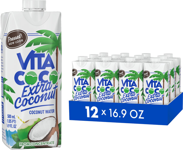 Vita Coco Extra Coconut Coconut Water, Pressed Coconut, 16.9 fl oz Tetra (Pack of 12)