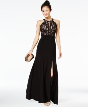 Morgan & Company Juniors' Sequined Lace & Solid Gown