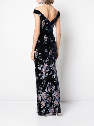 Marchesa Notte Embroidered Velvet Gown