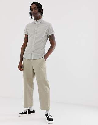 ASOS DESIGN slim fit stretch cord shirt in pale gray