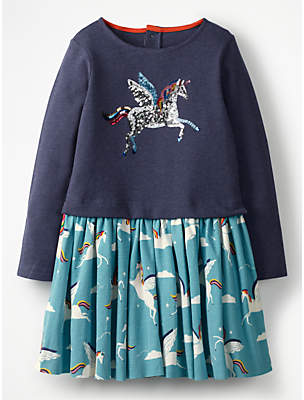 Boden Girls' Sequin Unicorn Dress, Blue