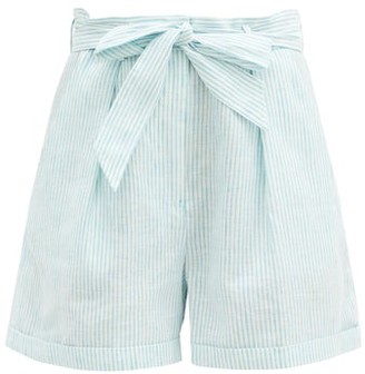 Loup Charmant Tellin Striped Linen Shorts - Blue Stripe