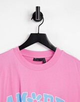 Thumbnail for your product : ASOS DESIGN oversized t-shirt with amore graphic in bright pink