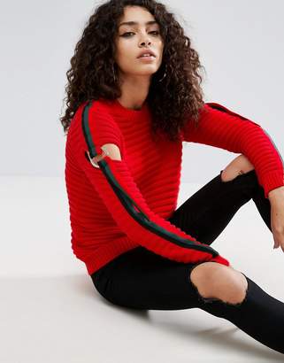 ASOS Sweater In Rib With D-Ring Stripe Sleeve Detail