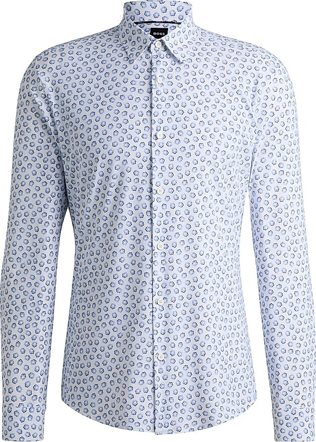HUGO BOSS Men's Slim-Fit Shirt in Floral-Print Performance-Stretch Jersey - Light Pastel - Size Large